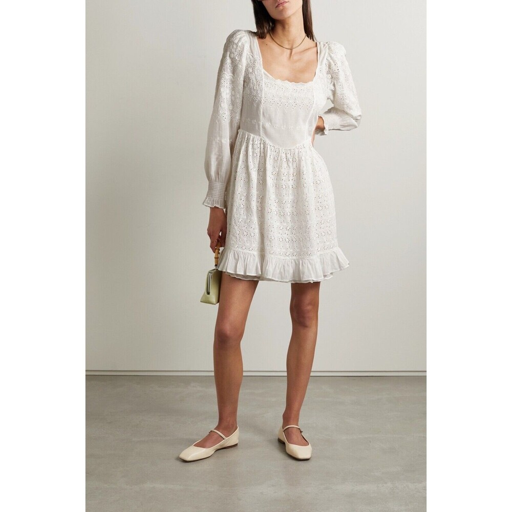 LoveShackFancy Preslina Women's Lace Mini Dress size 2 NWT White Square Neck